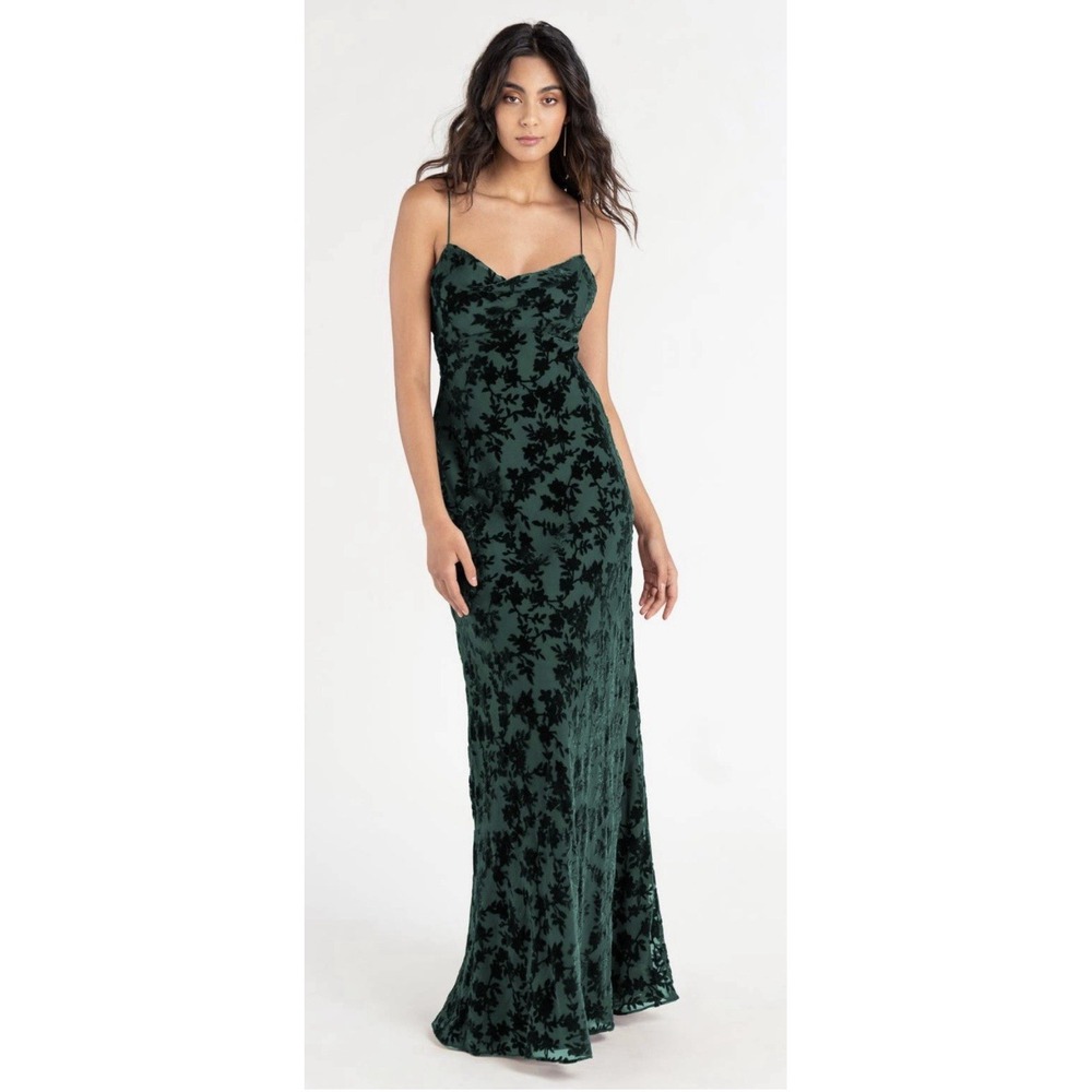 Anthropologie Jenny Yoo Rory Emerald Green Floral Velvet Burnout Maxi Dress, 2